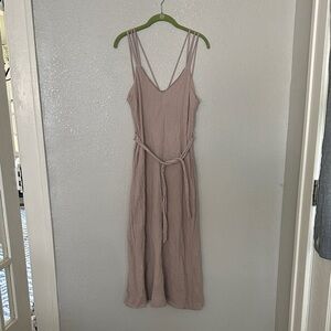 Zara Neutral Brown Sleeveless Lace Textured Midi Dress